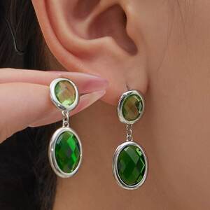1 Pair Glamorous Round Glass Stainless Steel Waterproof Gold Color Women's Drop Earrings h5 Picture4