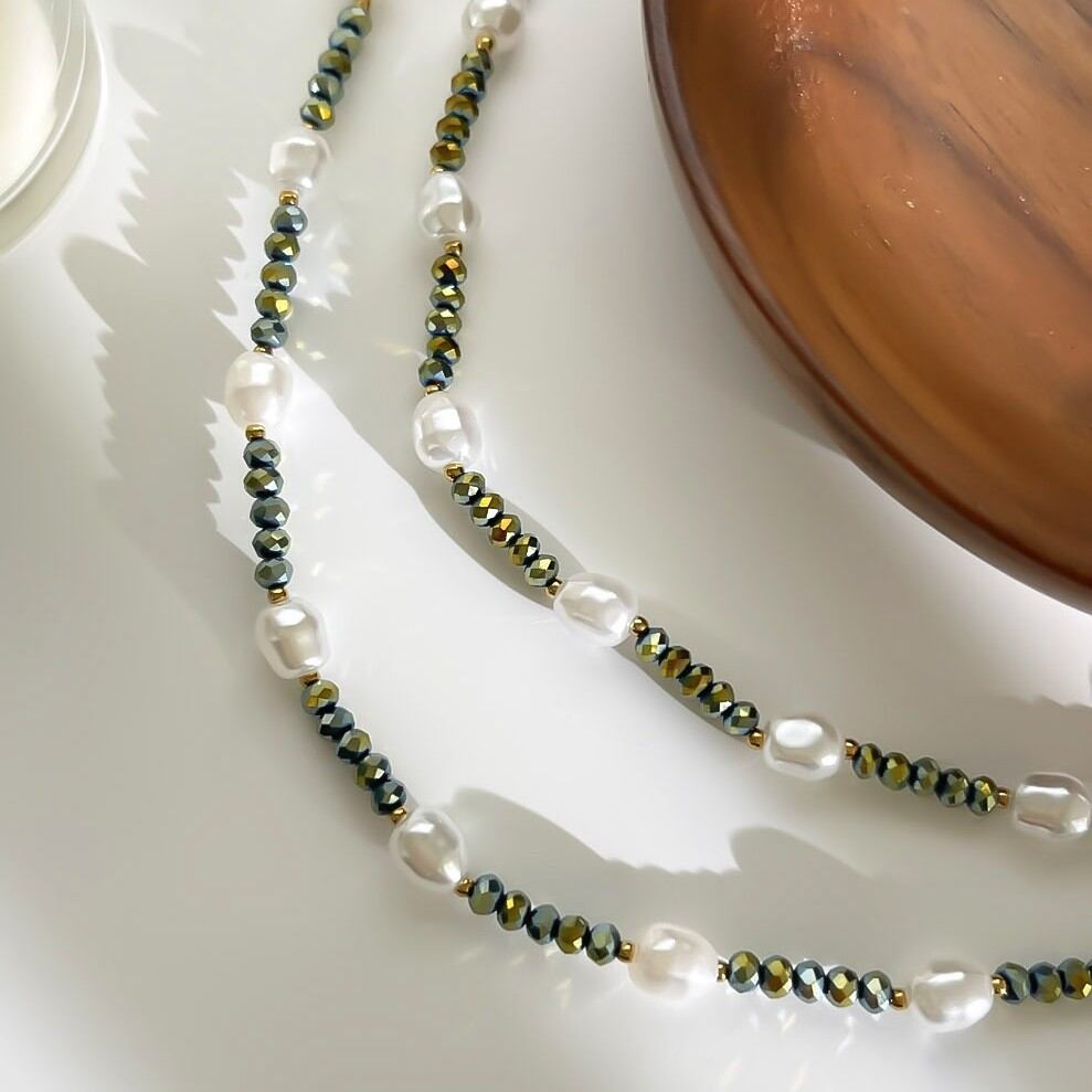 Collana con 1 pezzo di perle di cristallo e artificiali 2