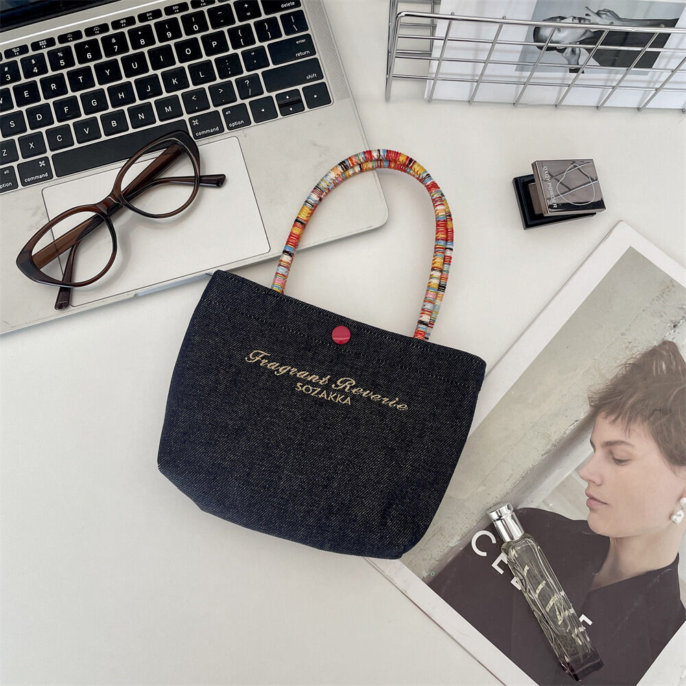 Denim Fabric Embroidered Letter Tote Bags h5 