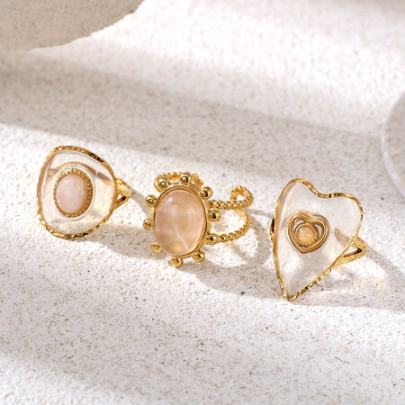 1 Piece Rose Quartz Gorgeous Stainless Steel Waterproof Women's Gemstone Rings