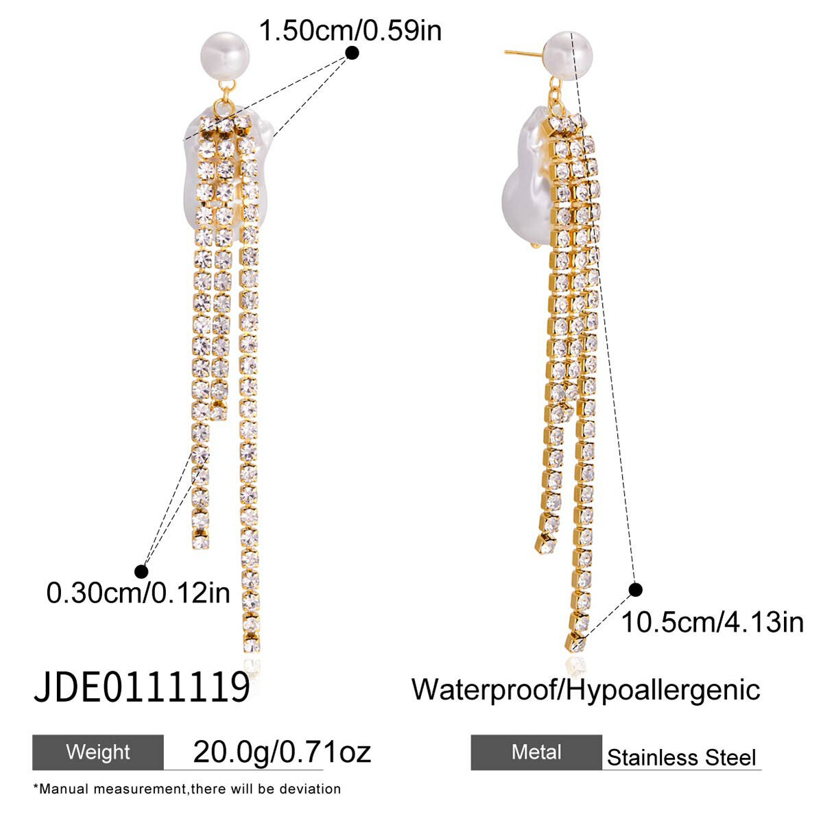 Sparkling Tassel Stainless Steel Waterproof Gold Color Women's Party Earrings h5 Picture2
