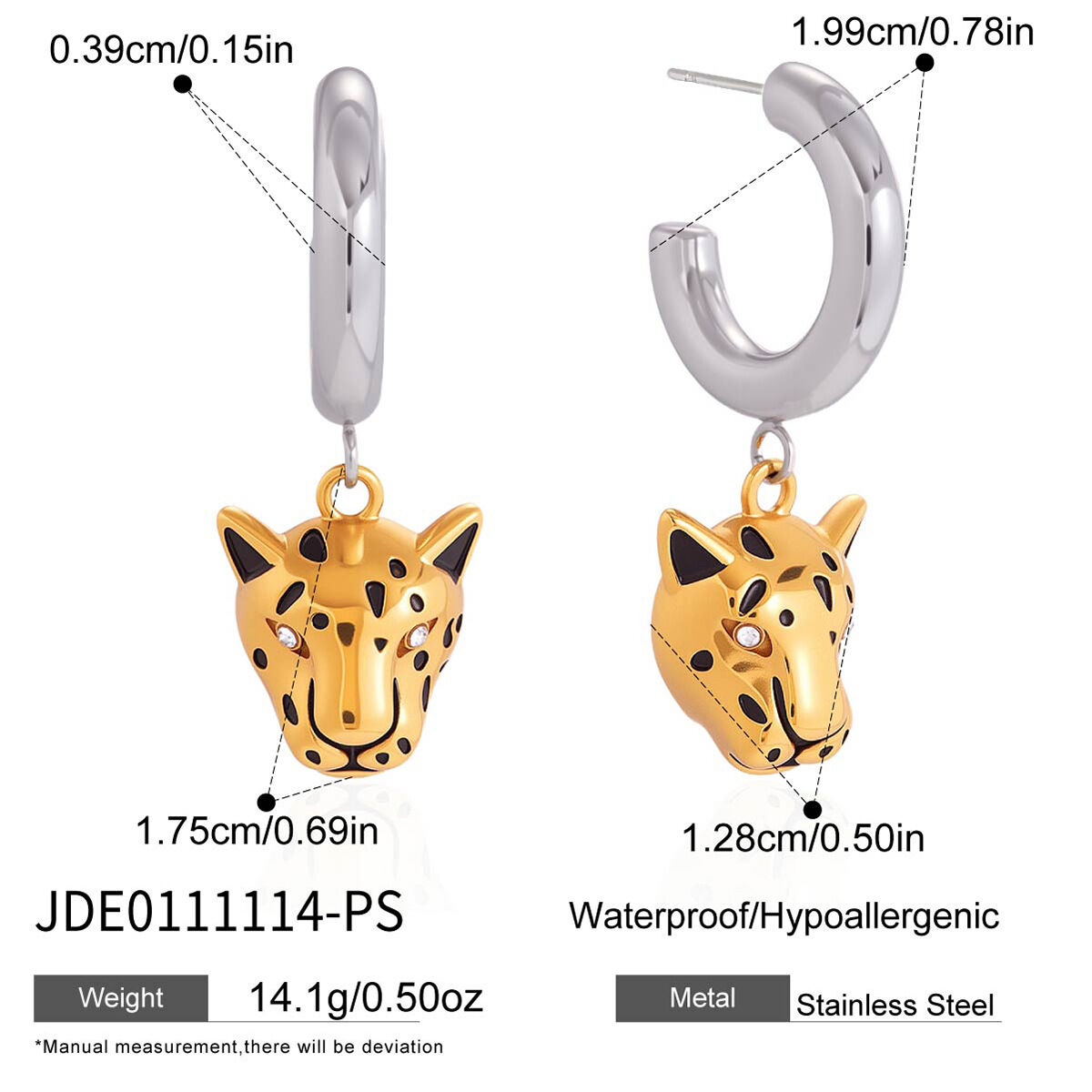 Bold Leopard Head Stainless Steel Waterproof&Anti-tarnish Gold Color Women's Drop Earrings Picture2
