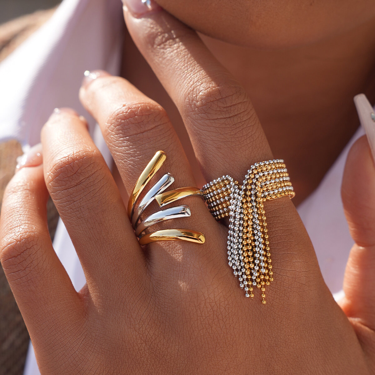 Minimalist Irregular Shape Stainless Steel Waterproof&Anti-tarnish Gold Color Statement Rings