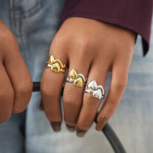 1 Stück Herzförmiger, wasserdichter, anlaufbeständiger Edelstahlring in Goldfarbe, minimalistisches Design für Damen h5 Bild4