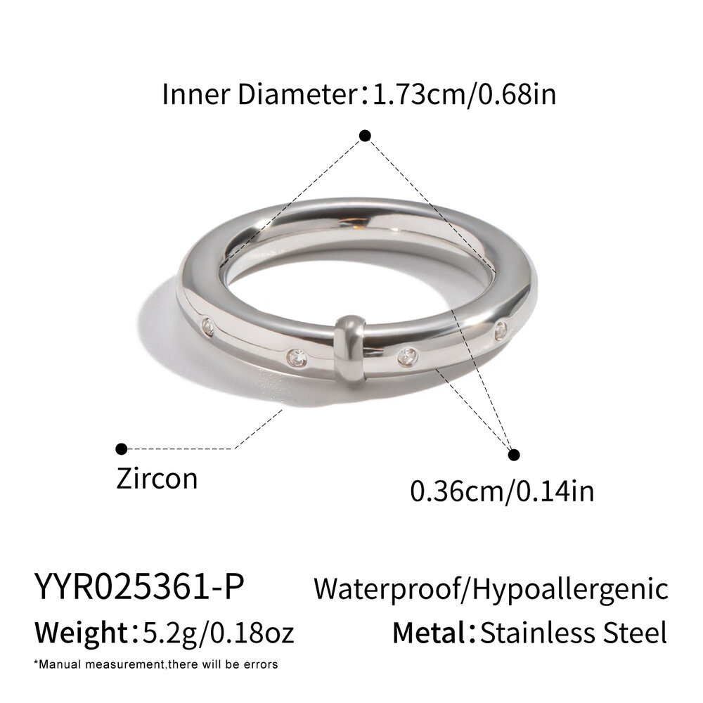 Simple Circle Stainless Steel Waterproof Gold Color Zircon Women's Minimalist Ring
