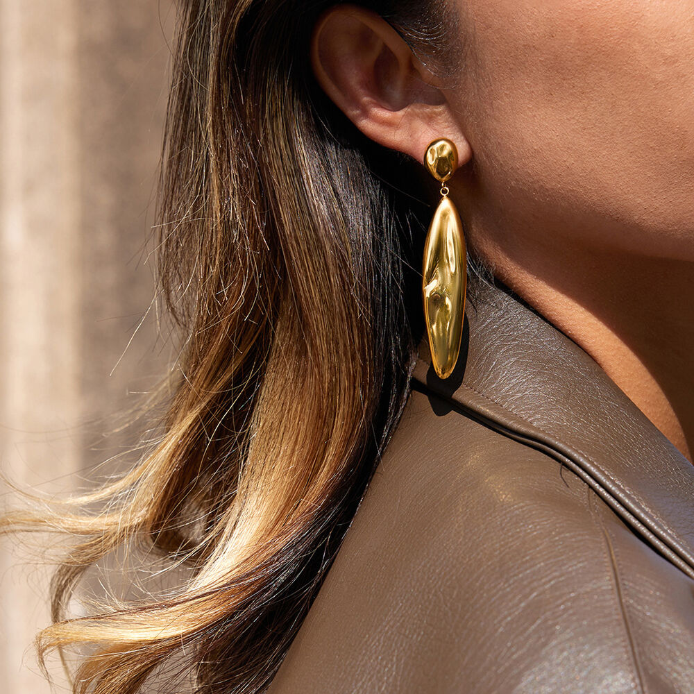 1 Pair Statement Solid Color Oval Stainless Steel Waterproof Gold Color Women's Dangle Earrings h5Picture4