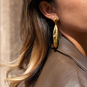 1 Pair Statement Solid Color Oval Stainless Steel Waterproof Gold Color Women's Dangle Earrings h5 Picture4