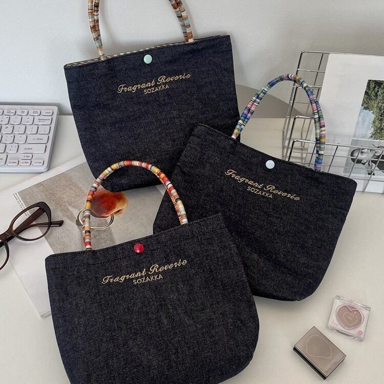 Denim Fabric Embroidered Letter Tote Bags Picture2