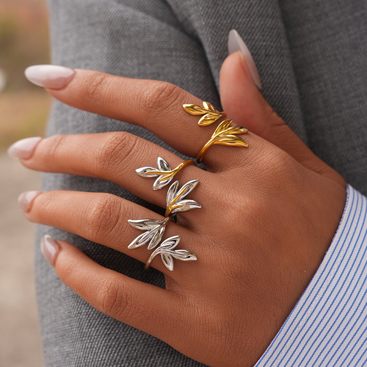 18K Gold  Daily Irregular Shape Lafe  Stainless Steel Waterproof Women's Statement Rings h5 Picture3