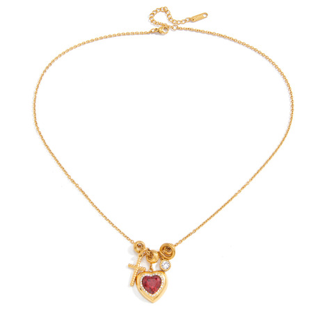 Elegante hart- en kruishanger van roestvrij staal, waterdicht en aanslagbestendig, goudkleurig, voor dames.