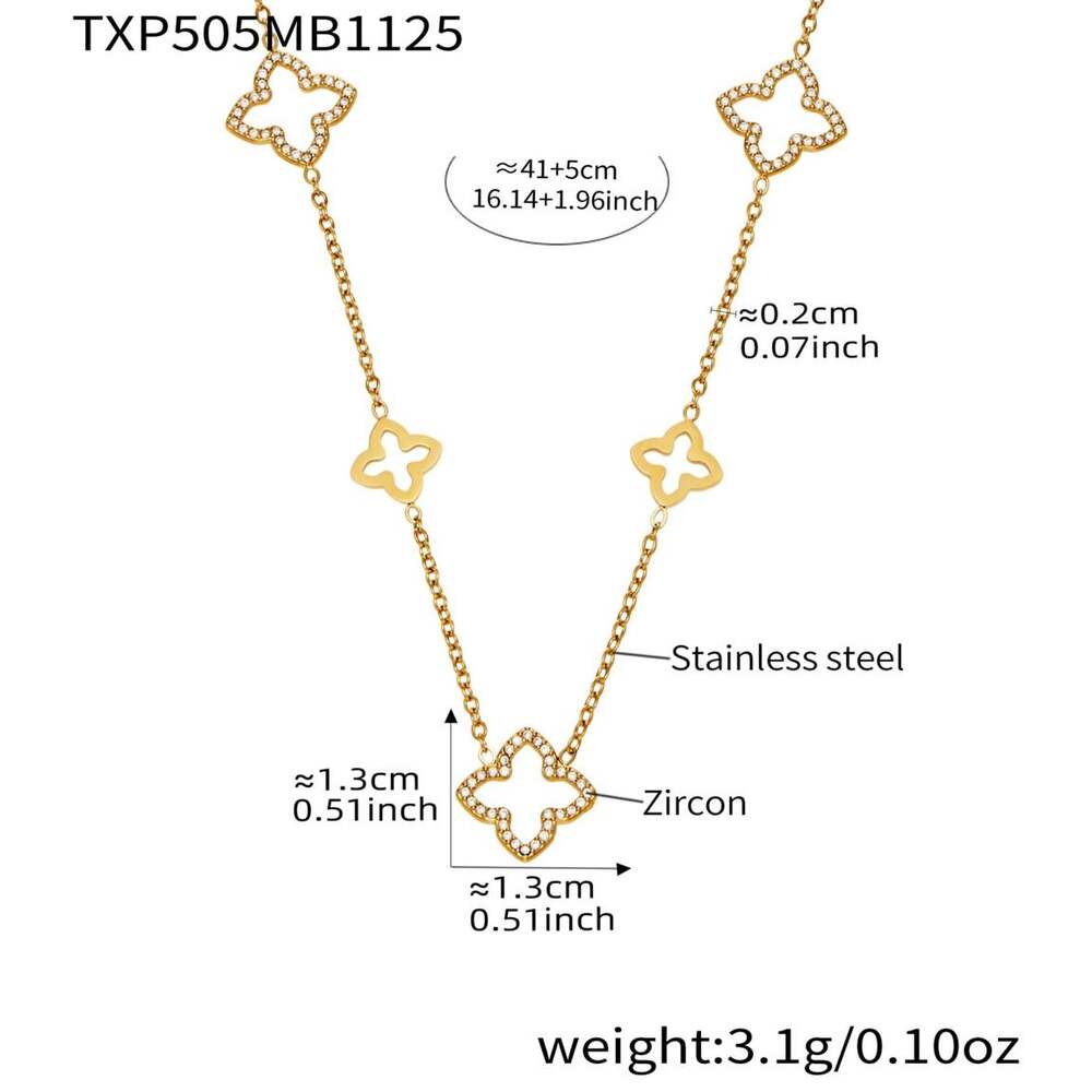 Shining Clover Stainless Steel Waterproof Gold Color Zircon Women's Jewelry Sets