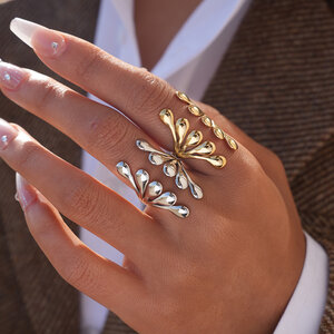 Simple Series Daily Irregular Shape Stainless Steel Waterproof Gold Color Statement Rings h5 Picture3
