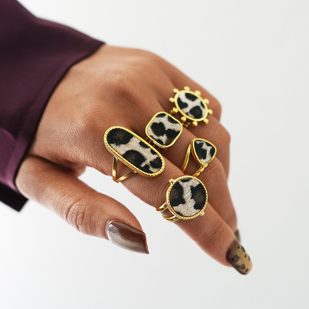 1 Piece Retro Leopard Print Stainless Steel Waterproof Gold Color Women‘s Statement Rings Picture5