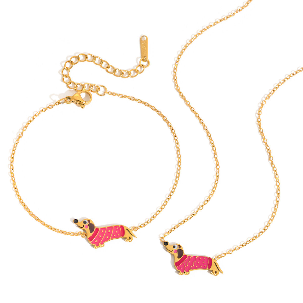 Cute Dachshund Stainless Steel Waterproof&Anti-tarnish Gold Color Women's Pendant Necklaces Picture6
