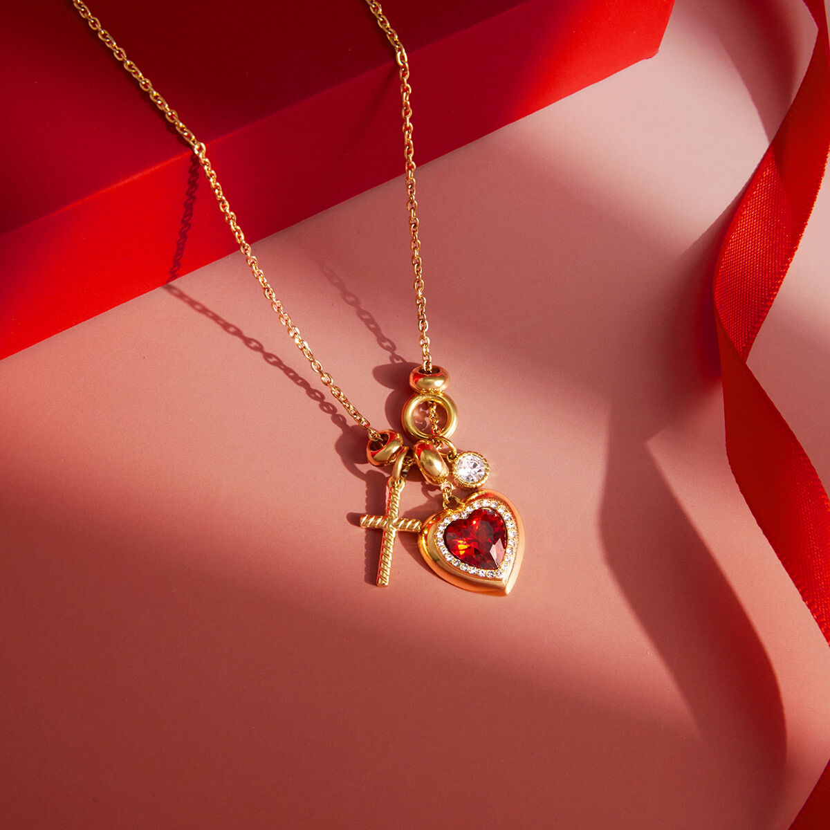 Elegant Heart&Cross Stainless Steel Waterproof&Anti-tarnish Gold Color Women's Pendant Necklaces