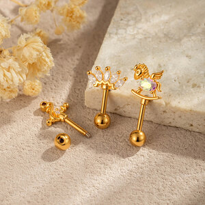 Designable Series Copper Gold Color Zircon Women's Piercing Earrings h5 Picture4