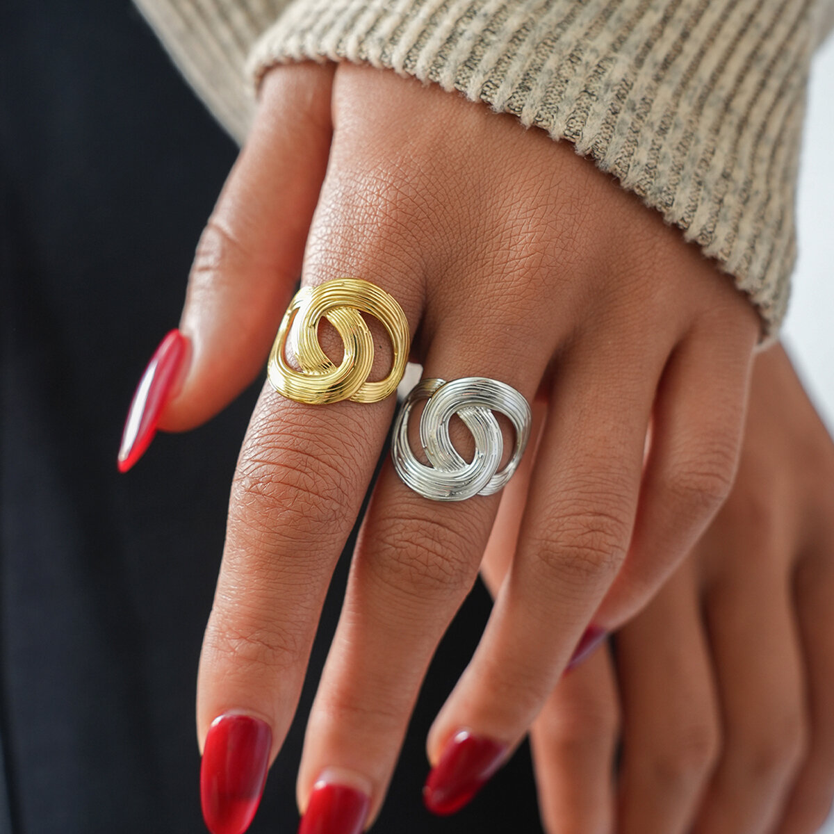 Simple Series Daily Irregular Shape Stainless Steel Waterproof   Gold Color  Statement Rings 2