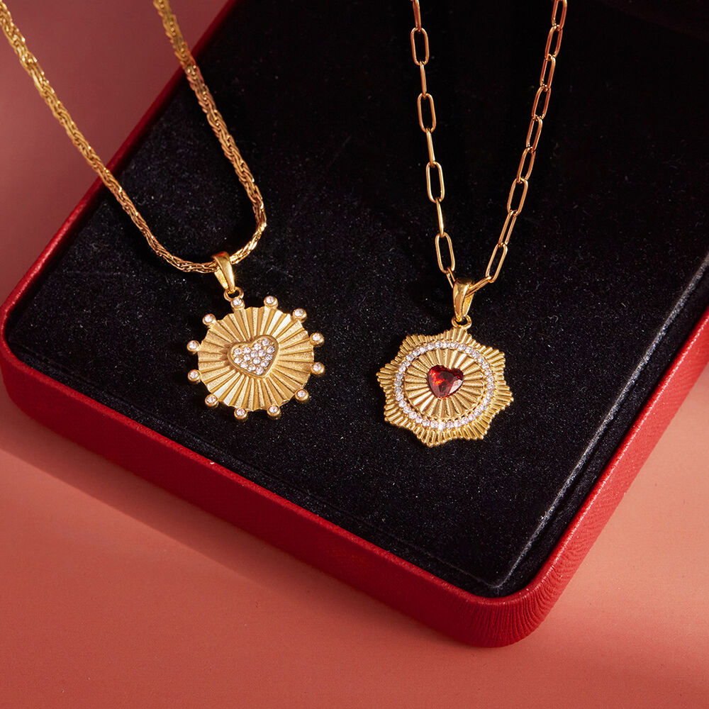 Brilliant Heart Sun Stainless Steel Waterproof&Anti-tarnish Gold Color Women's Pendant Necklaces h5Picture4