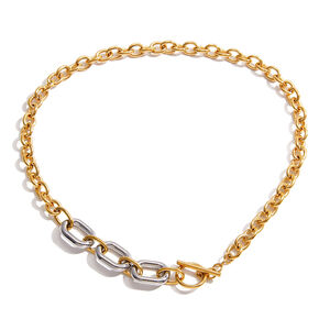 1 stuk vierkante, afgeronde vierkante ketting van roestvrij staal met gemengde goud- en zilverkleuren, waterdicht, voor dames h5