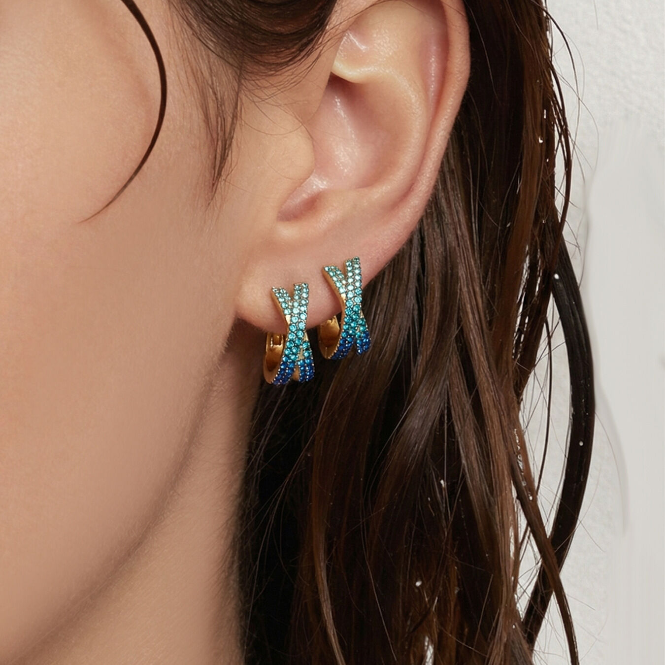 Gradient Color Twist Stainless Steel Waterproof Anti - Tarnish Gold Color Zircon Women's Hoop Earrings Picture4