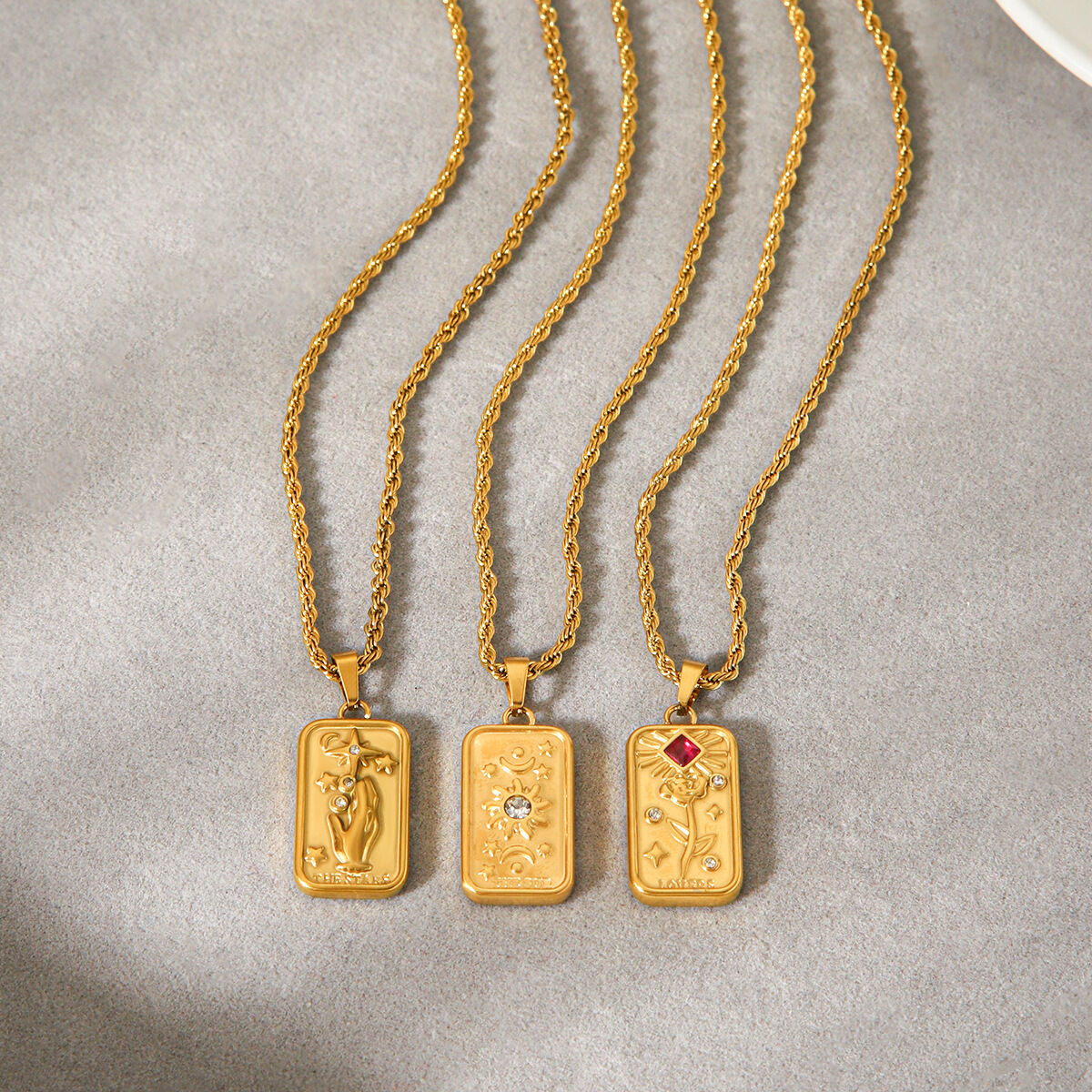 Tarot Stainless Steel Waterproof  Gold Color Zircon Pendant Necklace