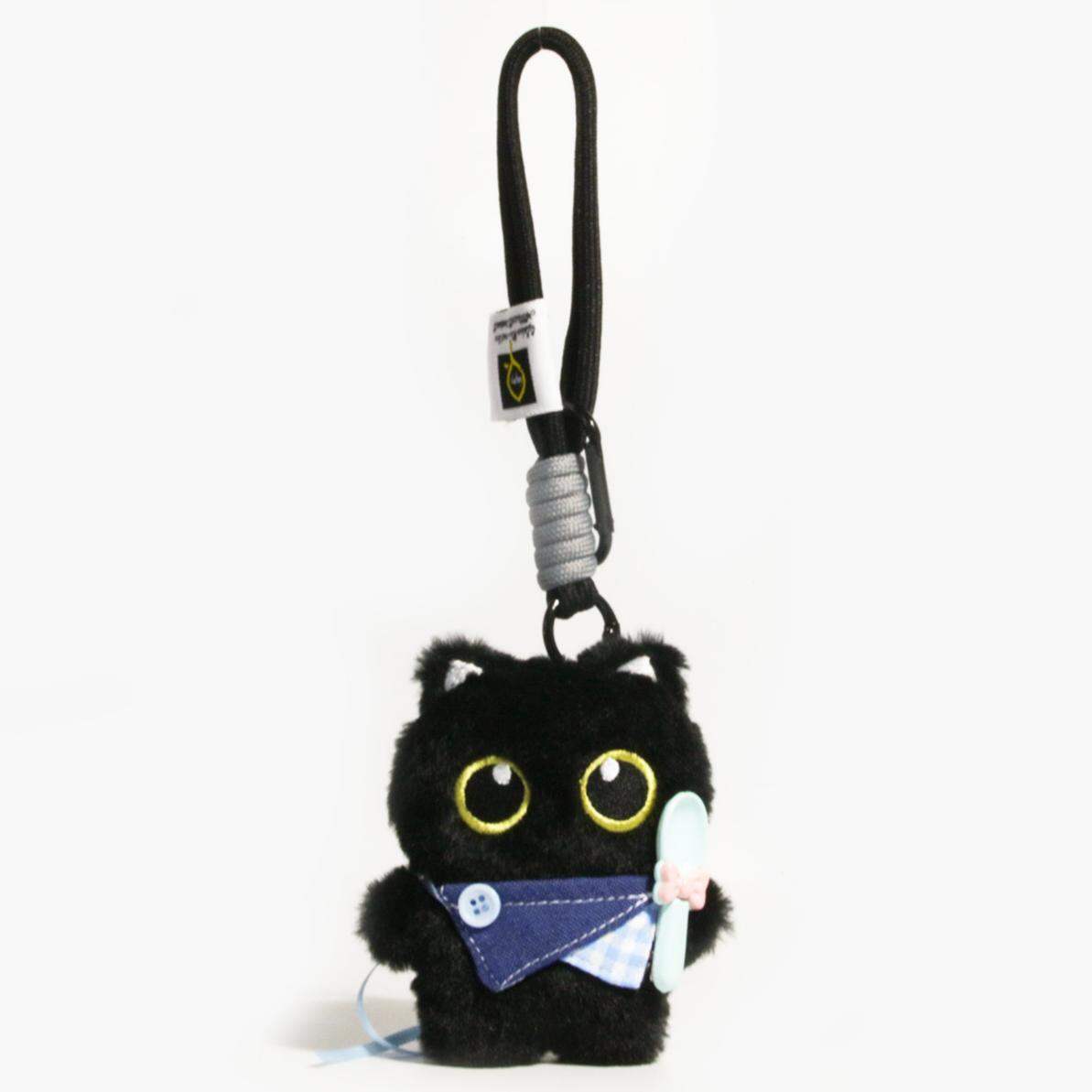 Breloques de sac en tissu pour femme, motif chat noir mignon