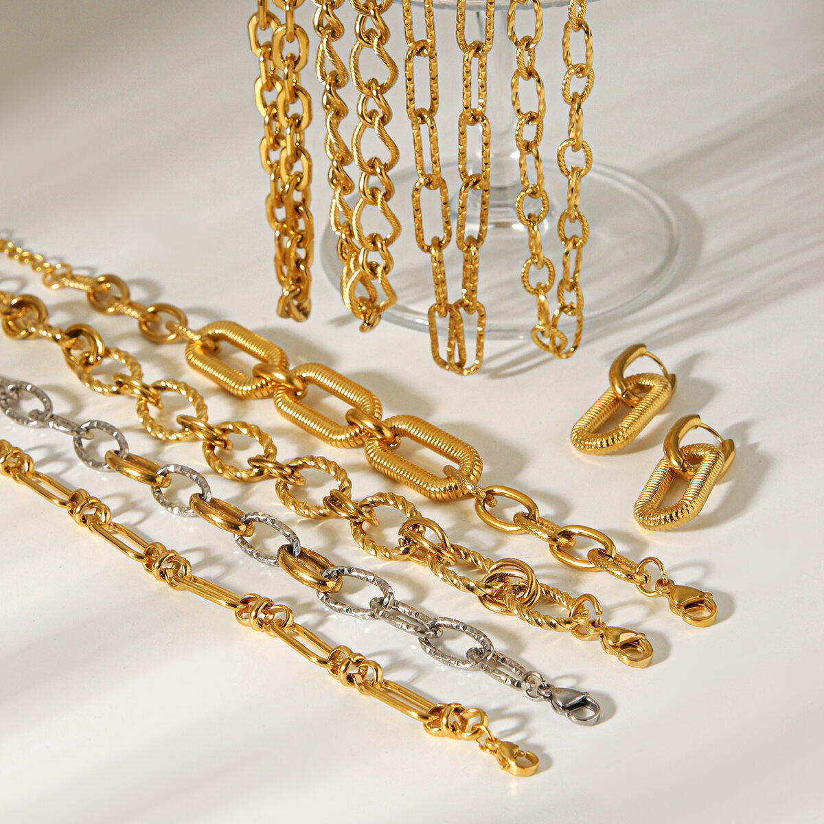 Eenvoudige serie dagelijkse ketting, roestvrij staal, waterdicht, goudkleurig, damesketting