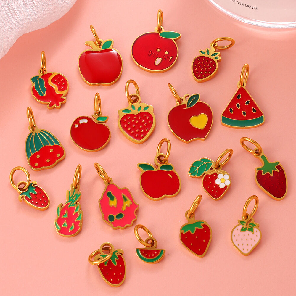 1 Piece Sweet Enamel Fruit Stainless Steel Waterproof Gold Color DIY Pendant h5 Picture2