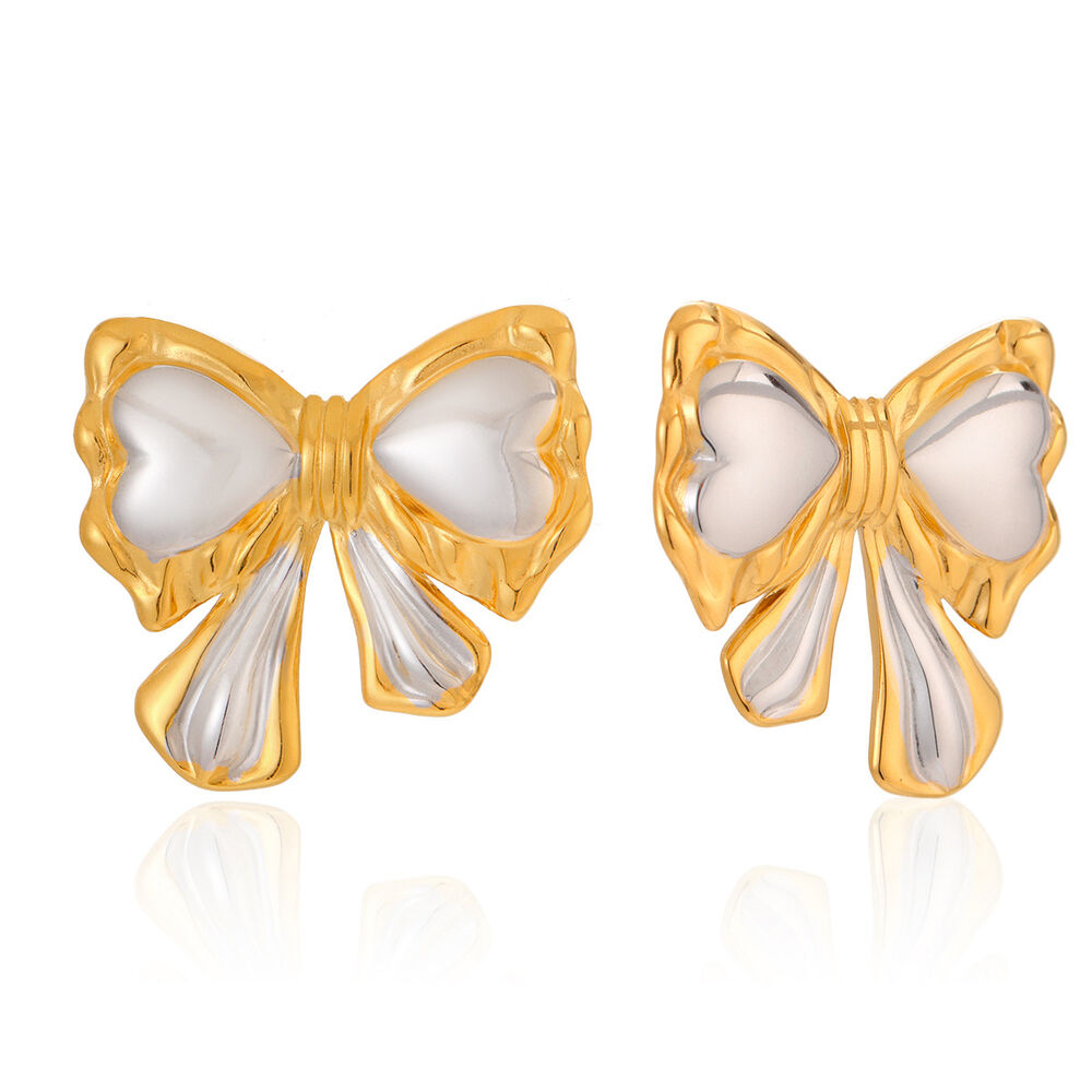 1 Pair Romantic Bow Knot Mixed Gold&Silver Colors Stainless Steel Waterproof Women's Stud Earrings