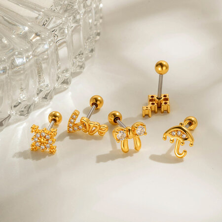 Orecchini da piercing da donna in zircone color oro, con squisita forma a stella in rame, impermeabili e anti-ossidazione