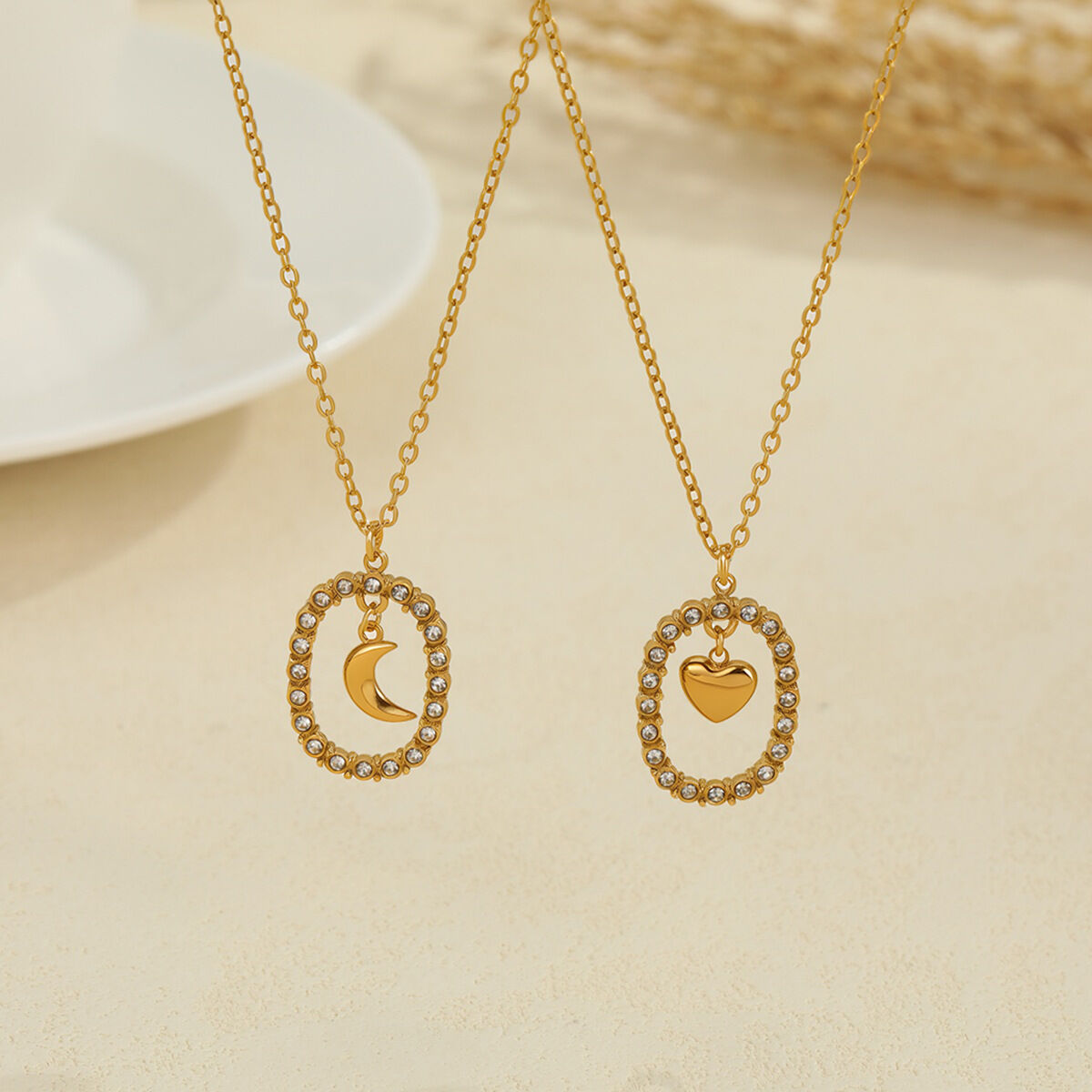 Daily Heart Hollowed-out Moon Stainless Steel Waterproof Anti - Tarnish Gold Color Women's Chain Necklaces Picture2