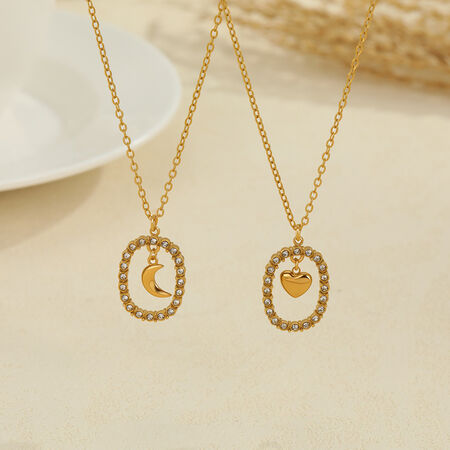 Daily Heart Hollowed-out Moon Stainless Steel Waterproof Anti - Tarnish Gold Color Women's Chain Necklaces 2