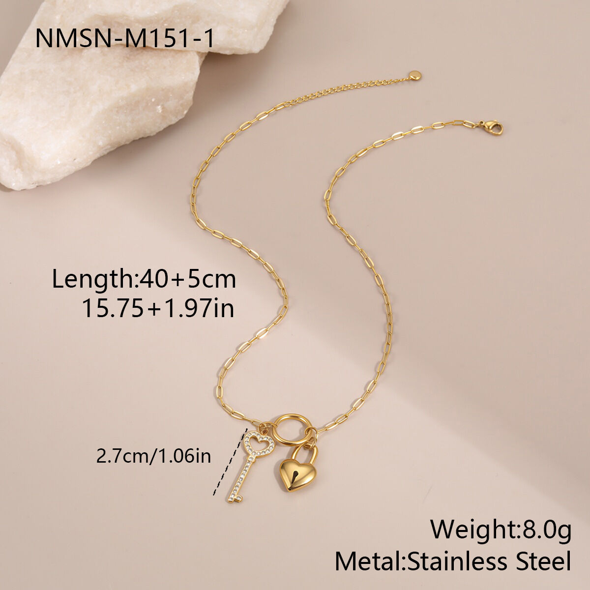 1 Piece Luxurious  Retro Key Lock Stainless Steel Waterproof Anti - Tarnish  Gold Color  Women's Chain Necklaces h5 