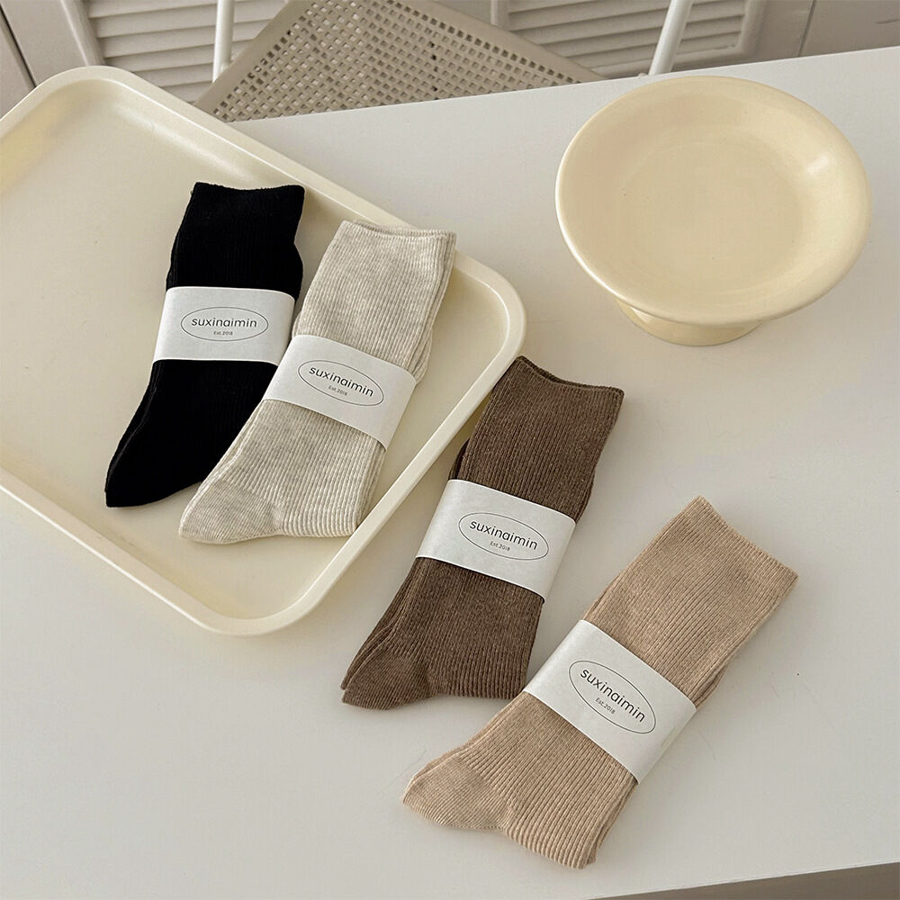 1 paire de chaussettes mi-mollet décontractées et polyvalentes en pur coton doux