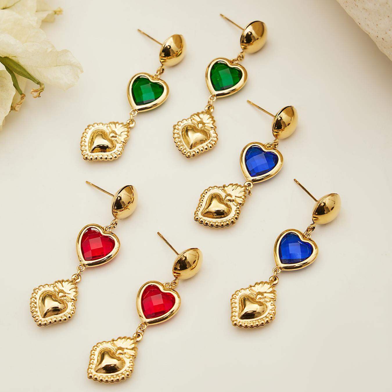 Romantic Heart Glass Stainless Steel Waterproof Anti - Tarnish Gold Color Women's Long Necklaces h5 Picture5