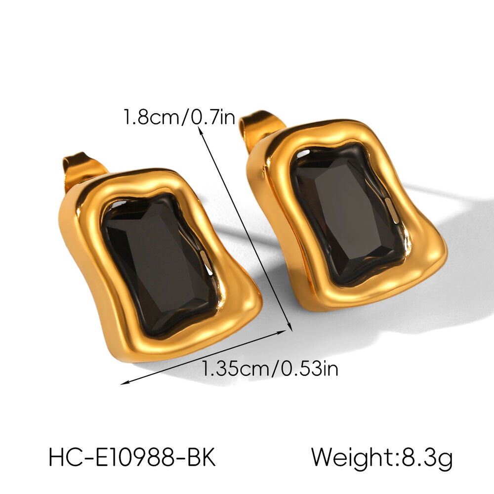 Luxuriöse rechteckige Edelstahl-Ohrstecker für Damen, wasserfest, anlaufgeschützt, goldfarben, mit Zirkonia h5Bild2