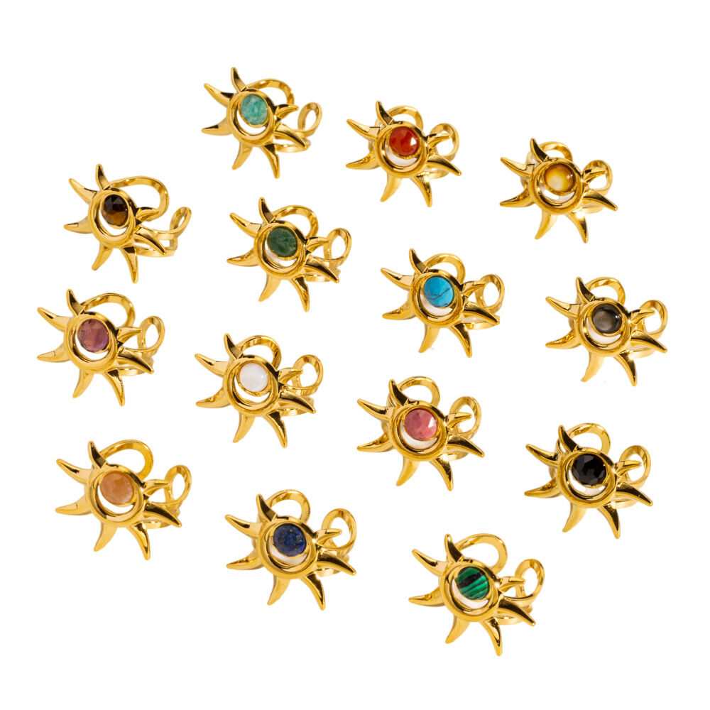 Designable Sun Natural Stone Stainless Steel Waterproof&Anti-tarnish Gold Color Women's Gemstone Rings Picture5