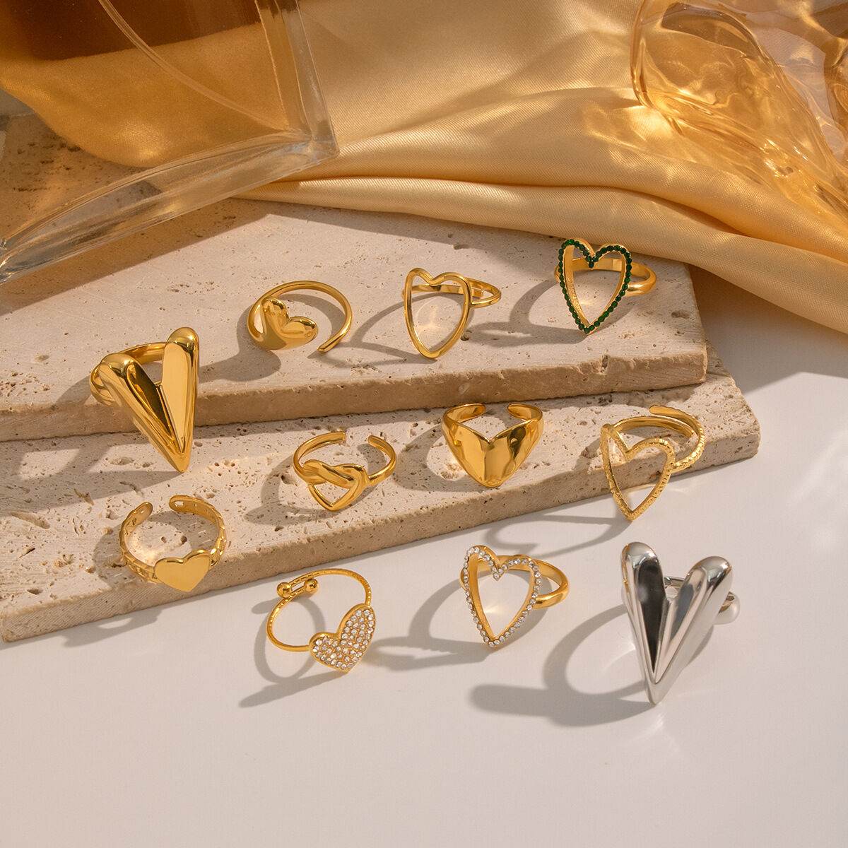1 Piece Heart Stainless Steel Waterproof Gold Color Statement Ring