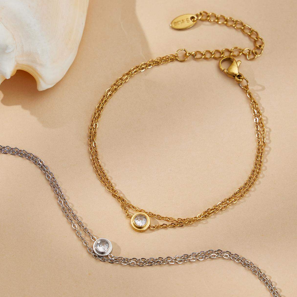 Simple Lightweight Zircon Stainless Steel Waterproof Anti - Tarnish Gold Color Women's Chain Bracelets