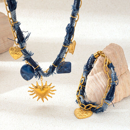1 Piece Simple Heart Denim Stainless Steel Waterproof Gold Color Women's Necklaces Sets