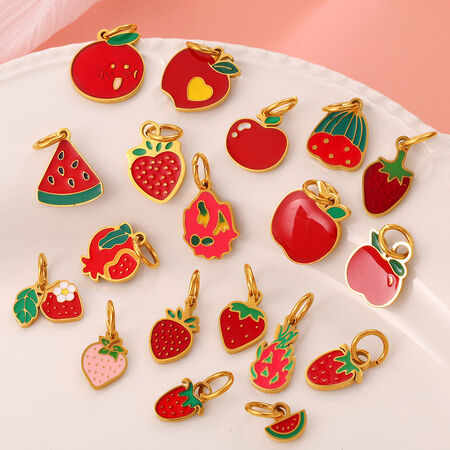 1 pezzo di ciondolo fai da te in acciaio inossidabile impermeabile color oro a forma di frutta dolce smaltata