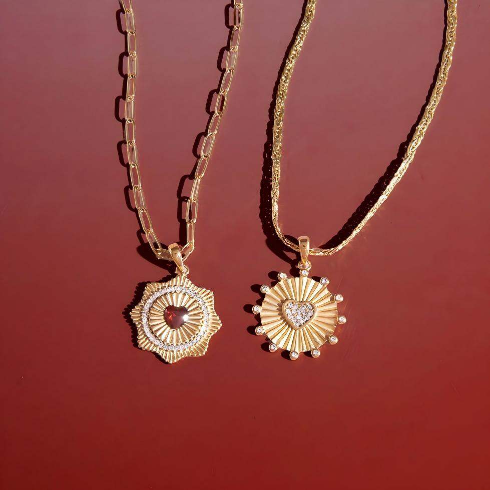 Brilliant Heart Sun Stainless Steel Waterproof&Anti-tarnish Gold Color Women's Pendant Necklaces h5Picture3