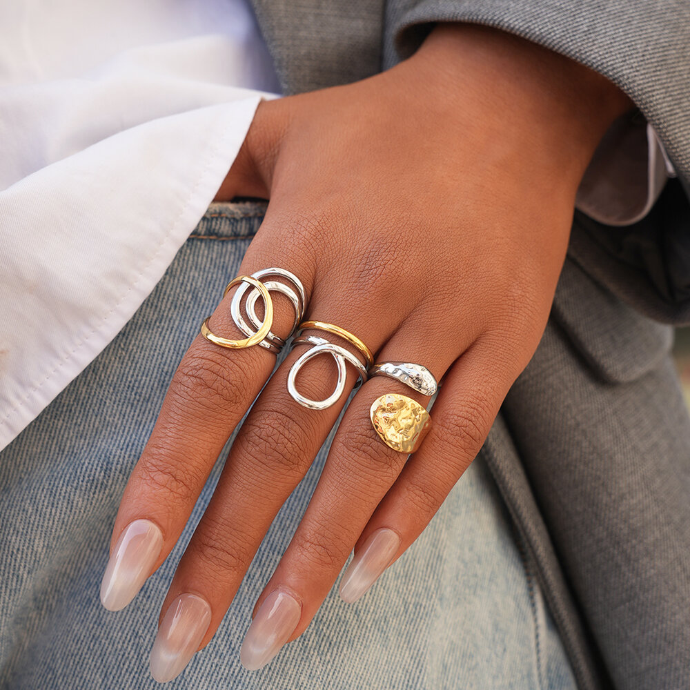 1 Stück Alltags-Statement-Ring aus unregelmäßig geformtem, wasserfestem und anlaufgeschütztem Edelstahl in Goldfarbe h5Bild5