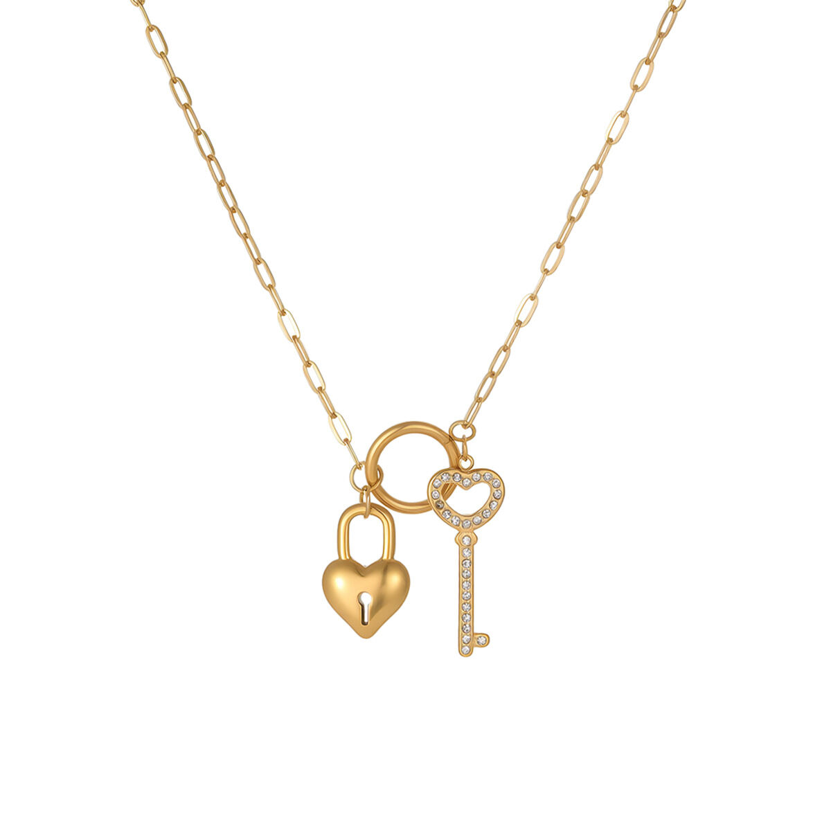 1 Piece Luxurious  Retro Key Lock Stainless Steel Waterproof Anti - Tarnish  Gold Color  Women's Chain Necklaces h5 Picture5