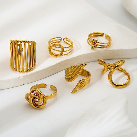 1 Piece Simple Irregular Shape Circle Stainless Steel Waterproof Gold Color Women‘s Statement Rings 2
