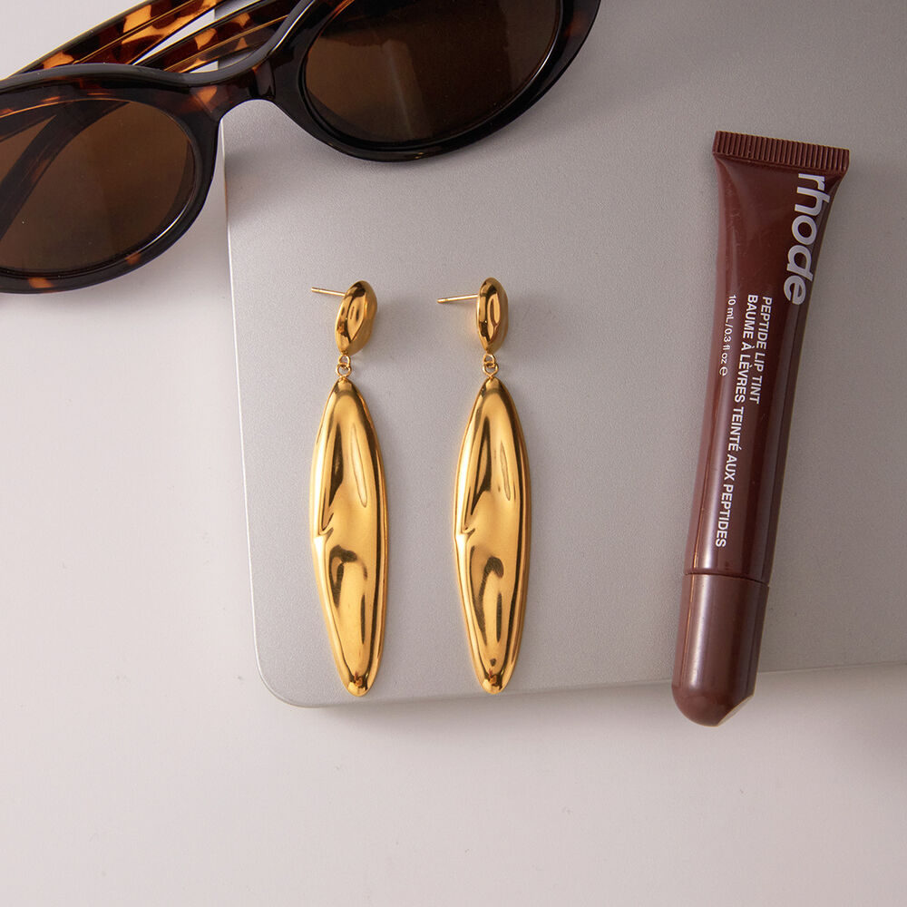 1 Pair Statement Solid Color Oval Stainless Steel Waterproof Gold Color Women's Dangle Earrings h5Picture6