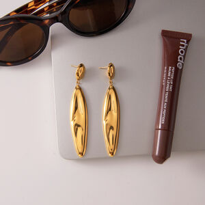 1 Pair Statement Solid Color Oval Stainless Steel Waterproof Gold Color Women's Dangle Earrings h5 Picture6
