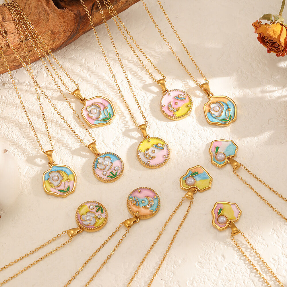 Dreamlike Flower Heart Stainless Steel Waterproof Gold Color Women's Pendant Necklaces