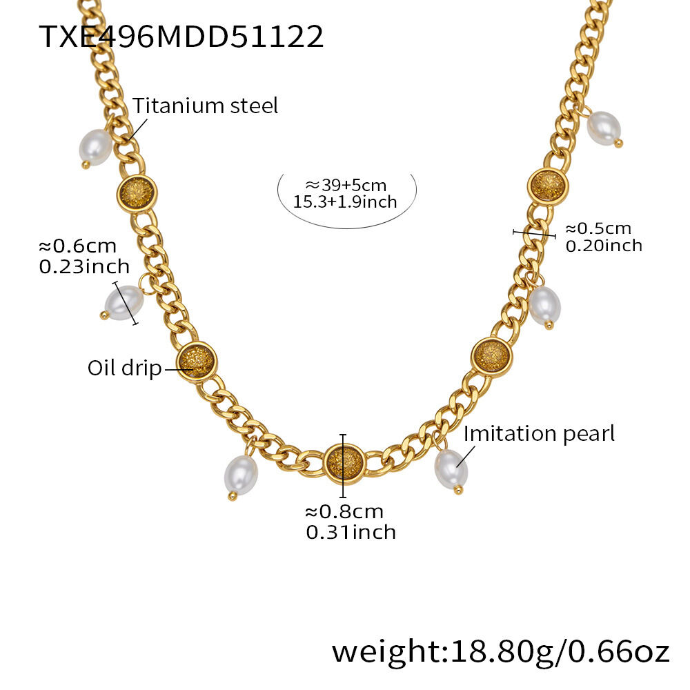 1 Piece Delicate Beads Chain Stainless Steel Waterproof Gold Color Women's Pendant Necklaces