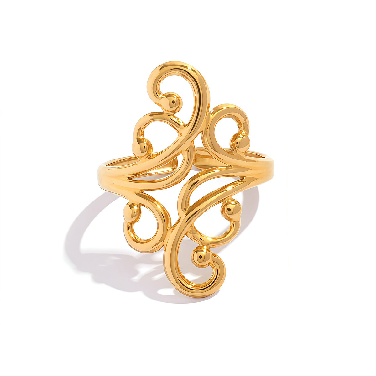 Simple Series Daily Flower Irregular Shape Stainless Steel Waterproof   Gold Color  Statement Rings 
